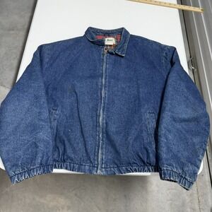 Vtg LL Bean Vintage Denim Bomber Jacket XL Blue Plaid Flannel Lined Made in USA